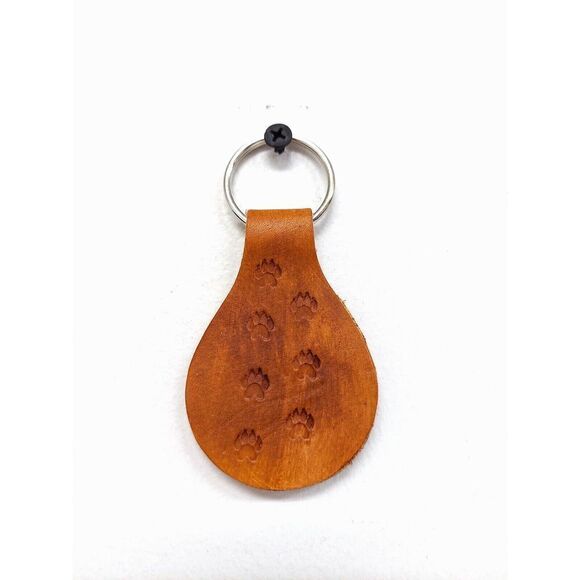 Genuine Leather Keychain Ring Fob Bear Tracks Animals Hand Made Tooled Gift New - Picture 2 of 2
